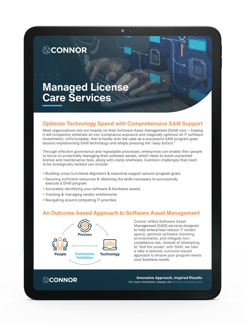 Gain control of your software assets to optimize technology spend, enhance information security and reduce licensing risks.